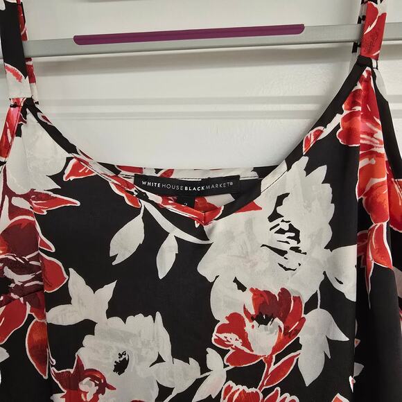 Women's WHBM Red & Black Floral Silky Feel Camisole Tank | Size 2 - Picture 4 of 8